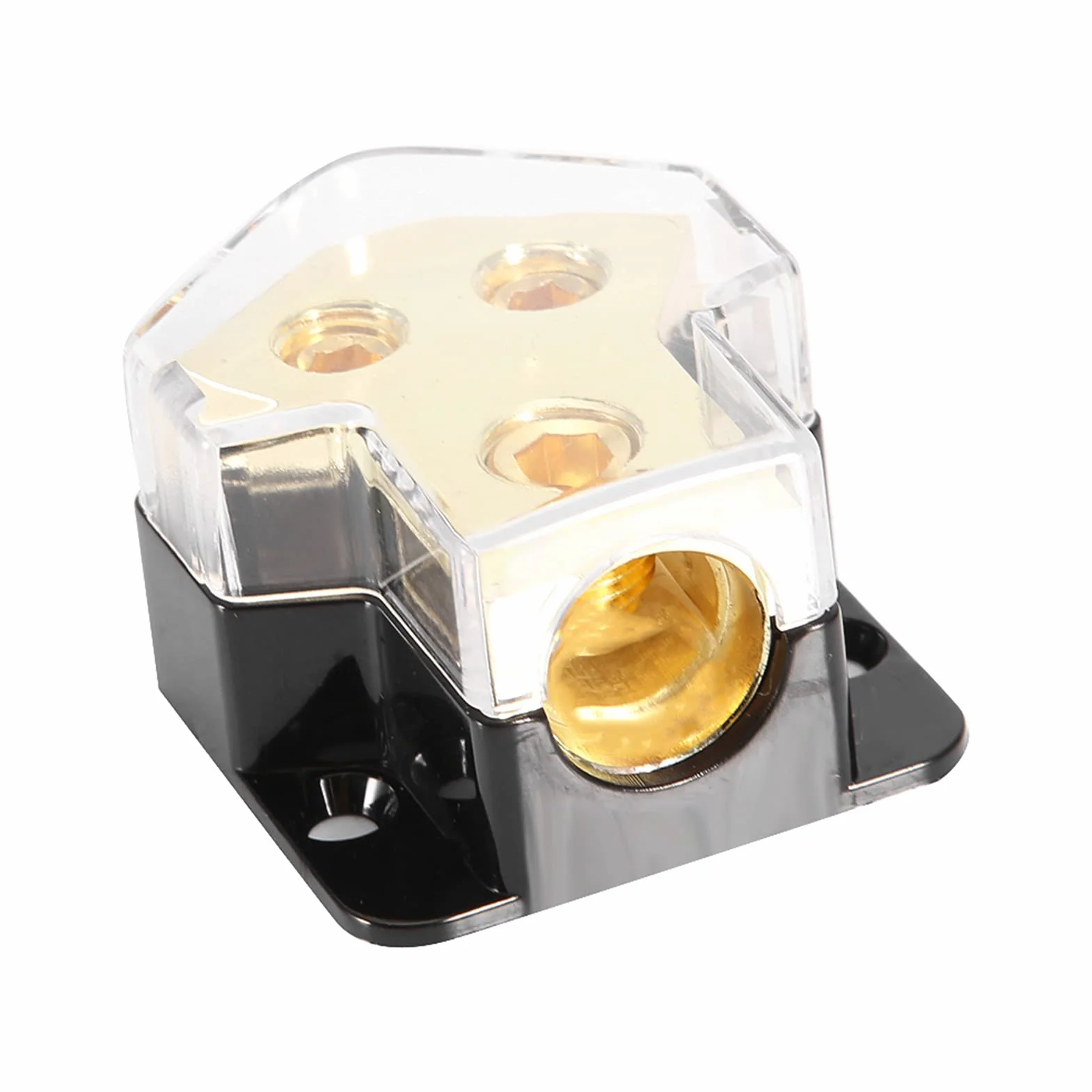 Bloc de Distribution Audio 1GA vers 2x4GA, Répartiteur d'Alimentation pour Ampli Voiture, Connecteurs Plaqués Or, Boîtier Transparent