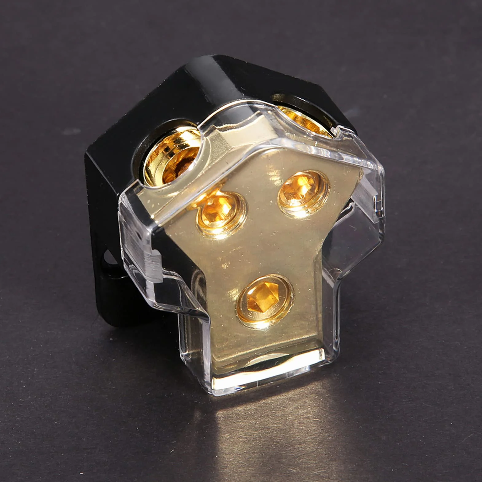 Bloc de Distribution Audio 1GA vers 2x4GA, Répartiteur d'Alimentation pour Ampli Voiture, Connecteurs Plaqués Or, Boîtier Transparent