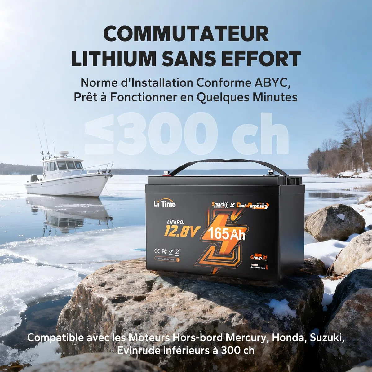 LiTime 2 Pcs Batterie Lithium 12V 165Ah LiFePO4 avec Démarrage pour Bateaux