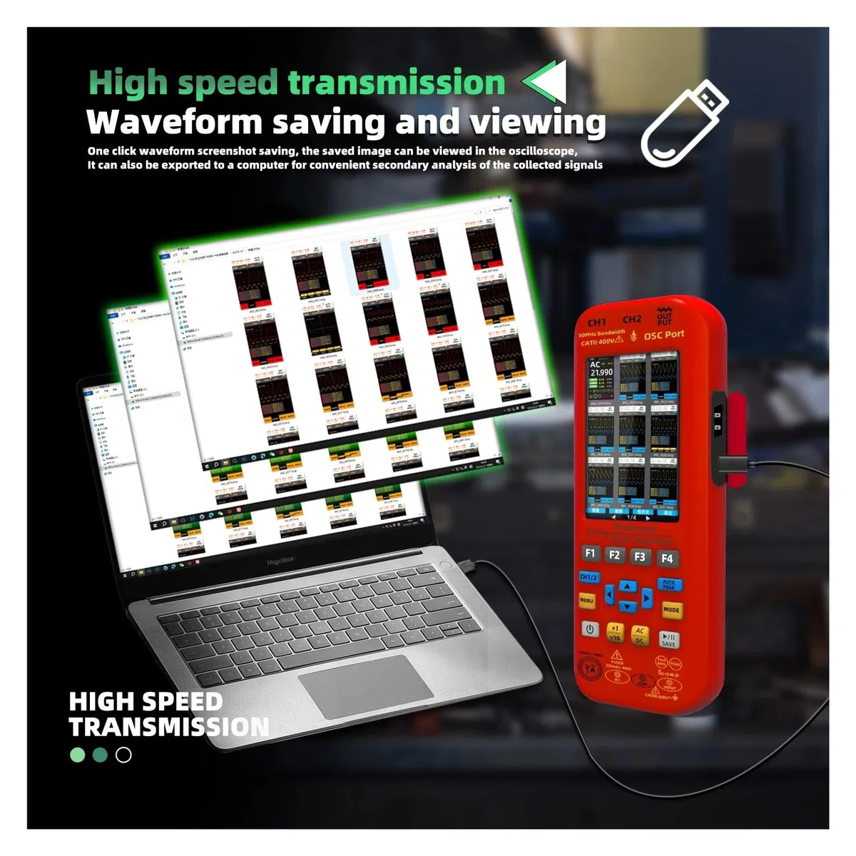 Oscilloscope Portable, multimètre numérique + générateur de signaux de Fonction, 4 en 1, Double Canal, 50 MHz/Z x 2, 280 MS/s, Compteur Graphique(O9 Kits)