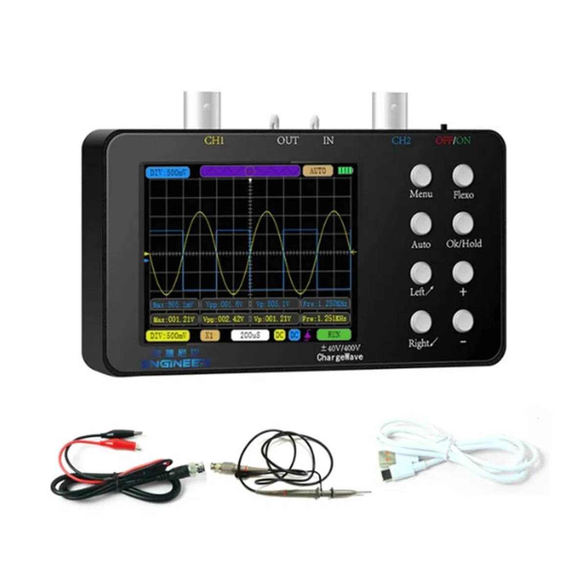 Oscilloscope numérique Portable à Double Canal for Outils de réparation électronique, Bande passante analogique 10 Mbit/s, fréquence d'échantillonnage 50 Mbit/s(Package C)
