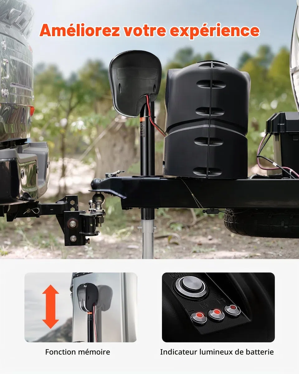 VEVOR Cric de Remorque Électrique, 1588 kg, Cric de Camping-Car Robuste avec Connecteur à 2 Voies, Fonction Mémoire, Manivelle, Lumière LED, Plage de Levage 240-760 mm, pour Remorques Camping-Cars