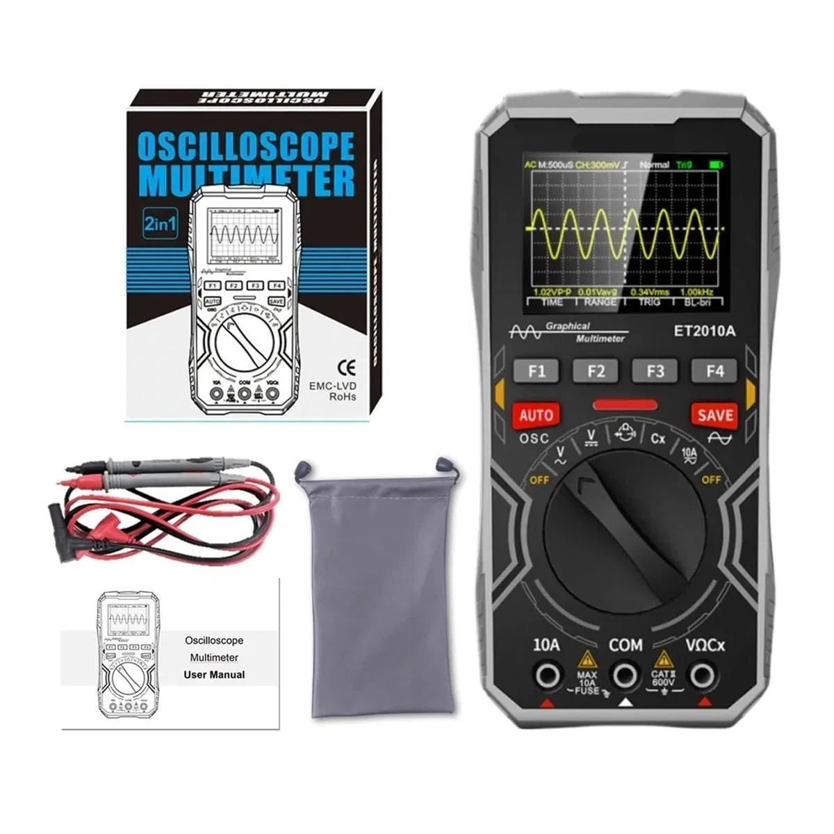 ET2010A Oscilloscope numérique 2 en 1, multimètre 1MH/z 2,5 MSps, oscilloscope de Laboratoire, réparation électrique(ET2010A Gray)