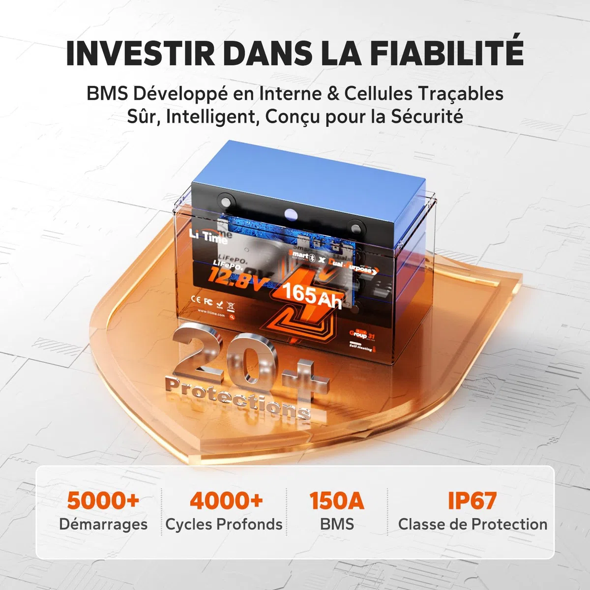 LiTime 2 Pcs Batterie Lithium 12V 165Ah LiFePO4 avec Démarrage pour Bateaux