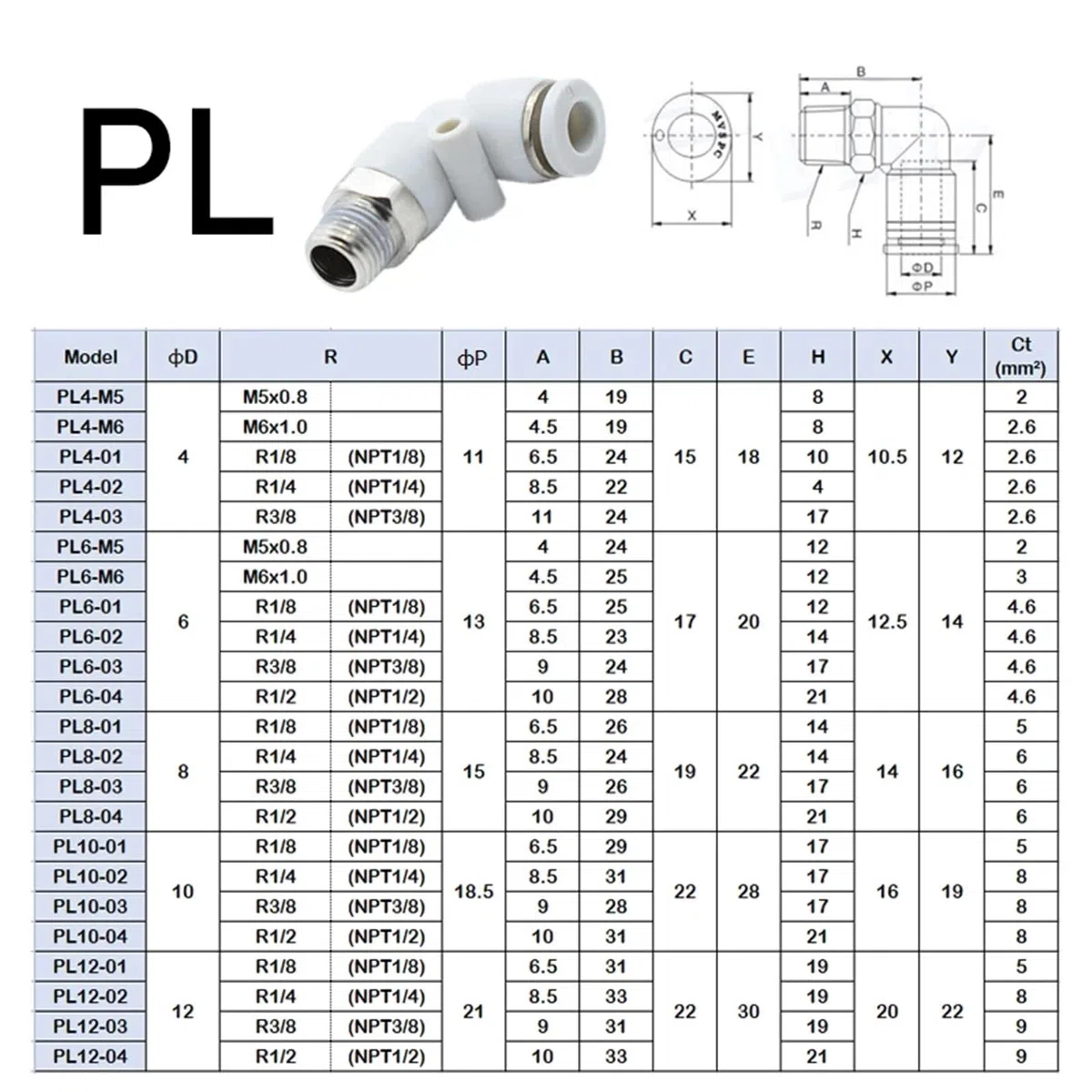 Lot de 10 raccords pneumatiques à dégagement rapide pour tuyau d'air PC/PCF/PL/SL/PB/PX Blanc