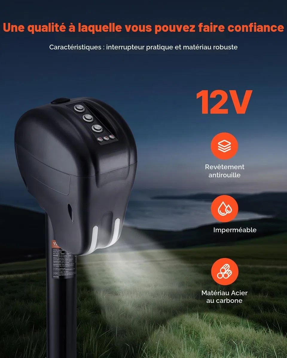 VEVOR Cric de Remorque Électrique, 1588 kg, Cric de Camping-Car Robuste avec Connecteur à 2 Voies, Fonction Mémoire, Manivelle, Lumière LED, Plage de Levage 240-760 mm, pour Remorques Camping-Cars