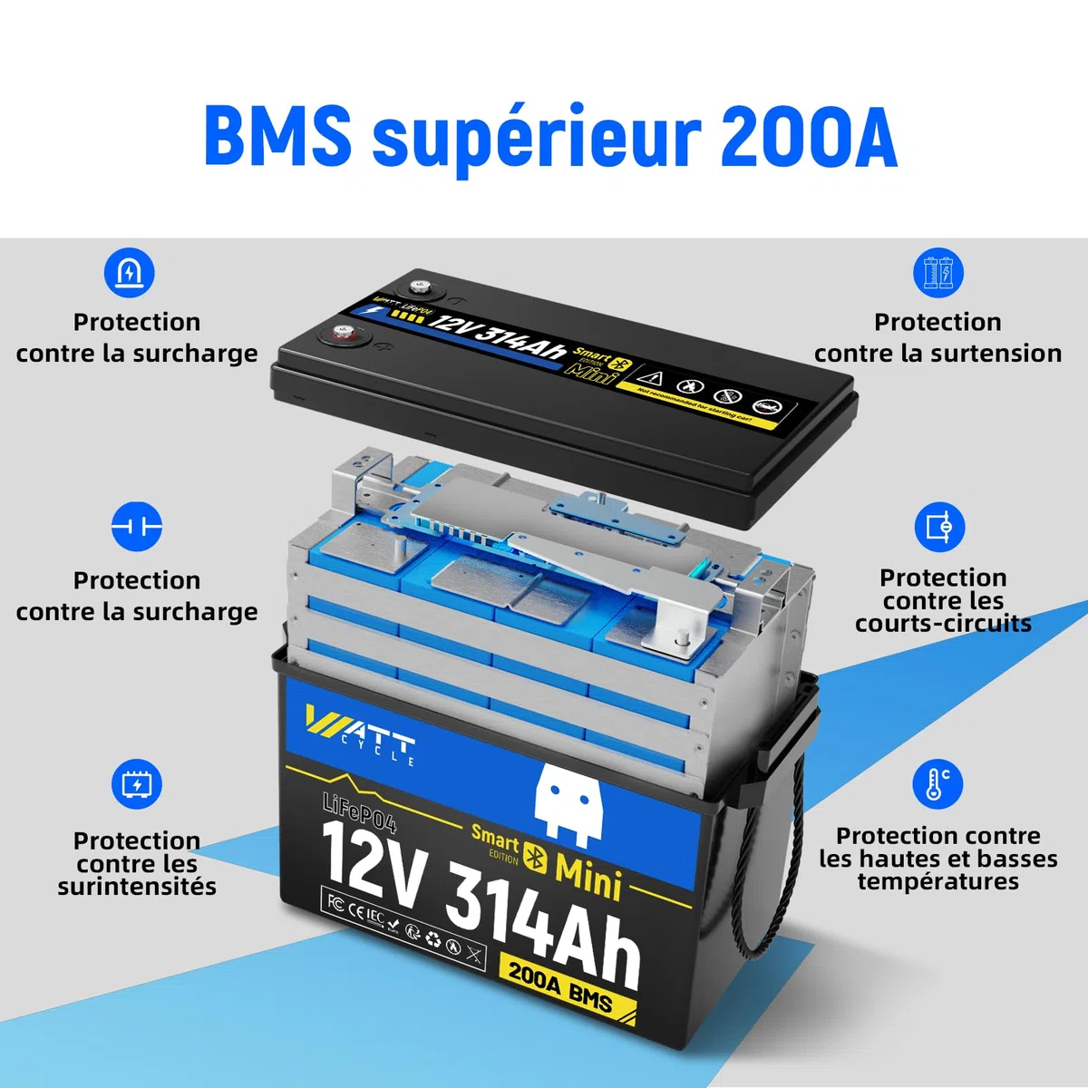 Wattcycle Batterie Lithium 12V 314Ah Bluetooth, Batterie lifepo4 4019Wh