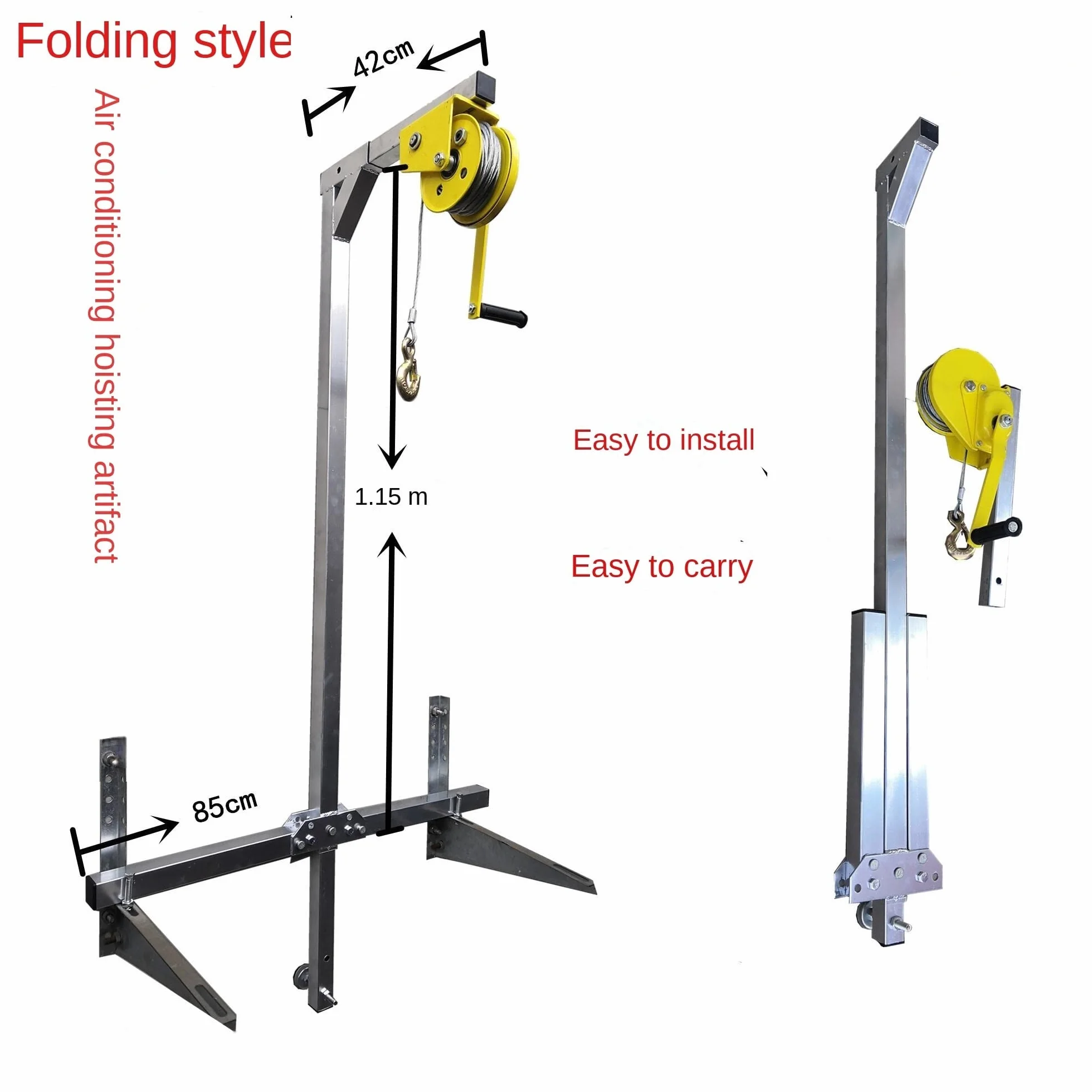 Grue De Levage pour Installation D'Unité Extérieure De Climatiseur, Treuil Manuel + Support Pliable, Supports Pliables De 1,3 CV Seulement