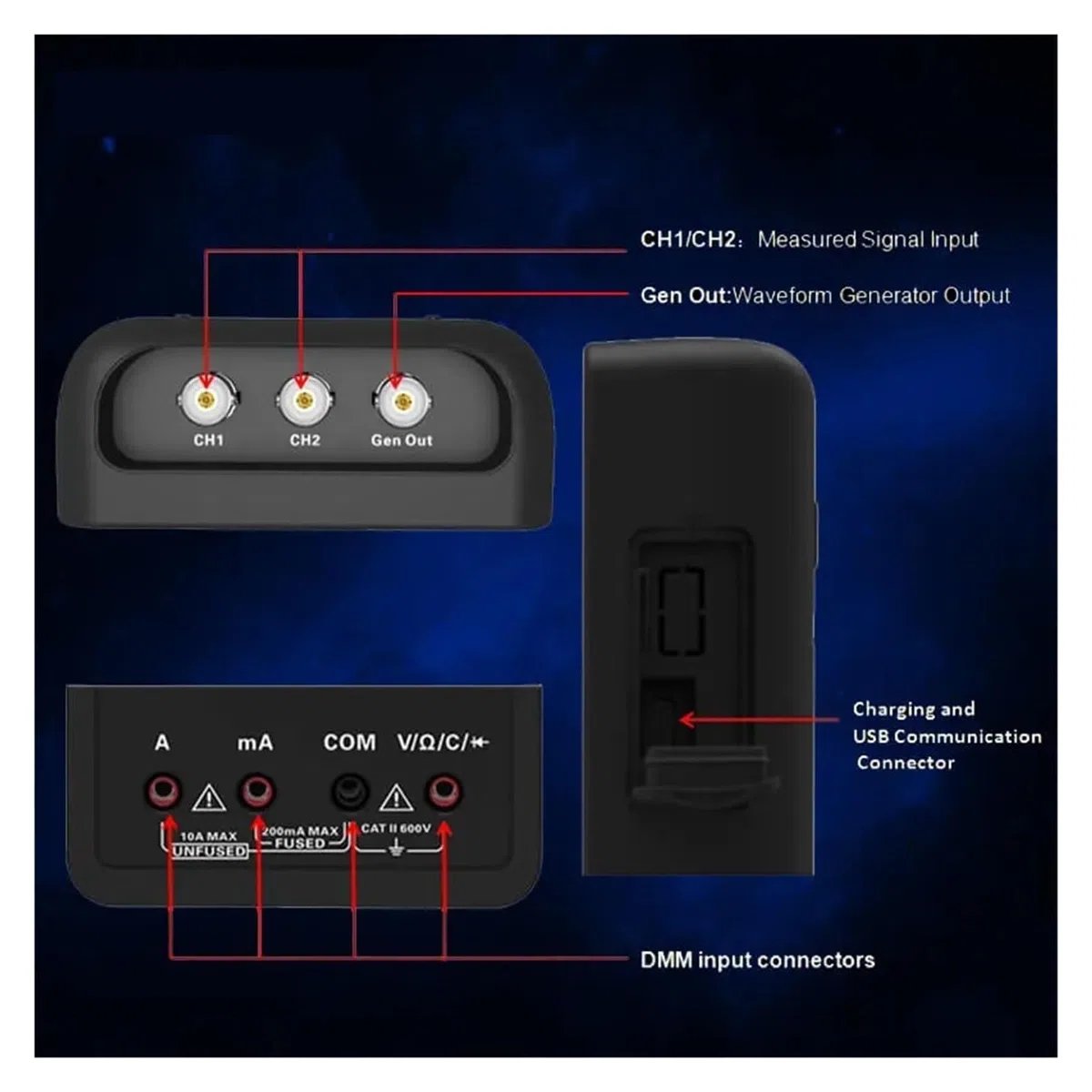 Oscilloscope Portable 2D72 2C72 2D42 2C42, multimètre numérique, testeur, générateur de Formes d'onde USB, oscilloscope 3 en 1(2C72)