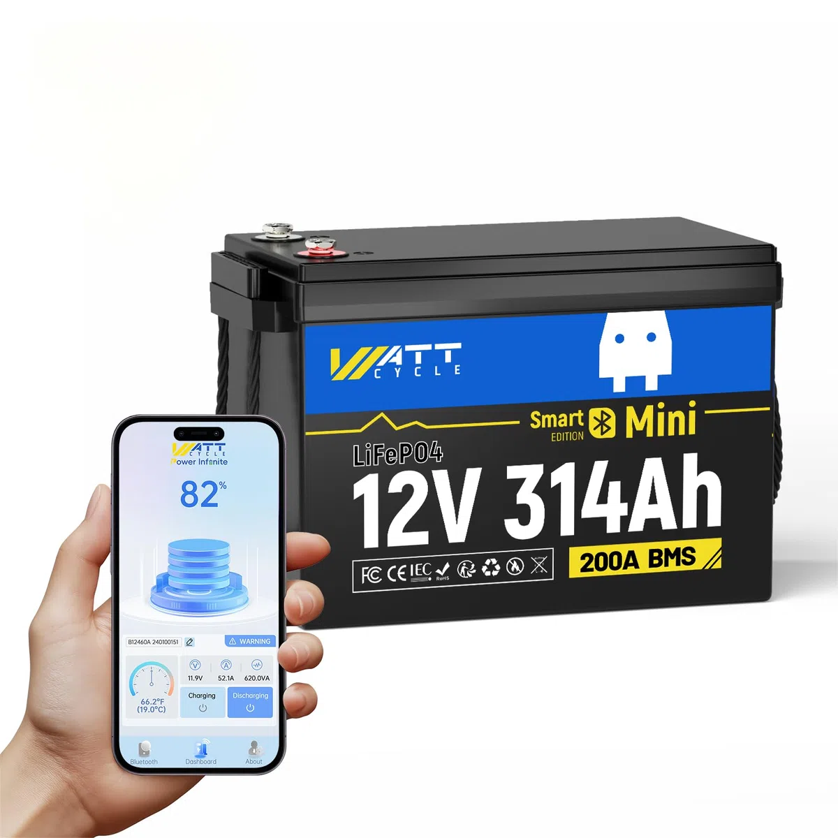 Wattcycle Batterie Lithium 12V 314Ah Bluetooth, Batterie lifepo4 4019Wh