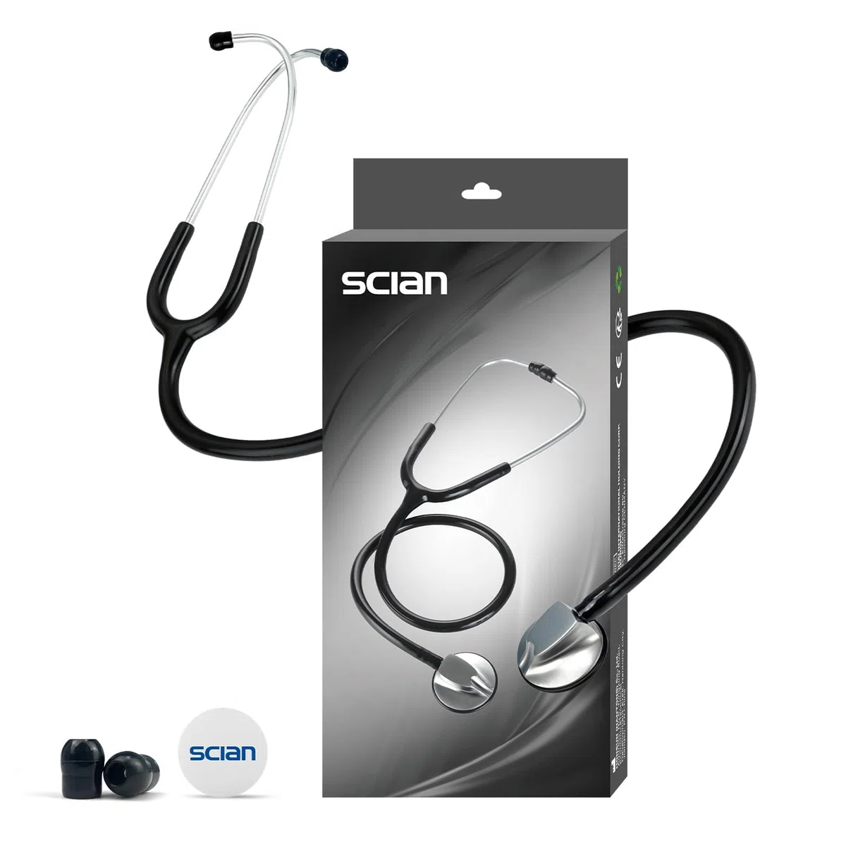 SCIAN Stéthoscope léger pour les médecins, les infirmières, les étudiants, les adultes, stéthoscope à tête unique avec tube noir, casque de suspension thoracique Home Silver (noir)