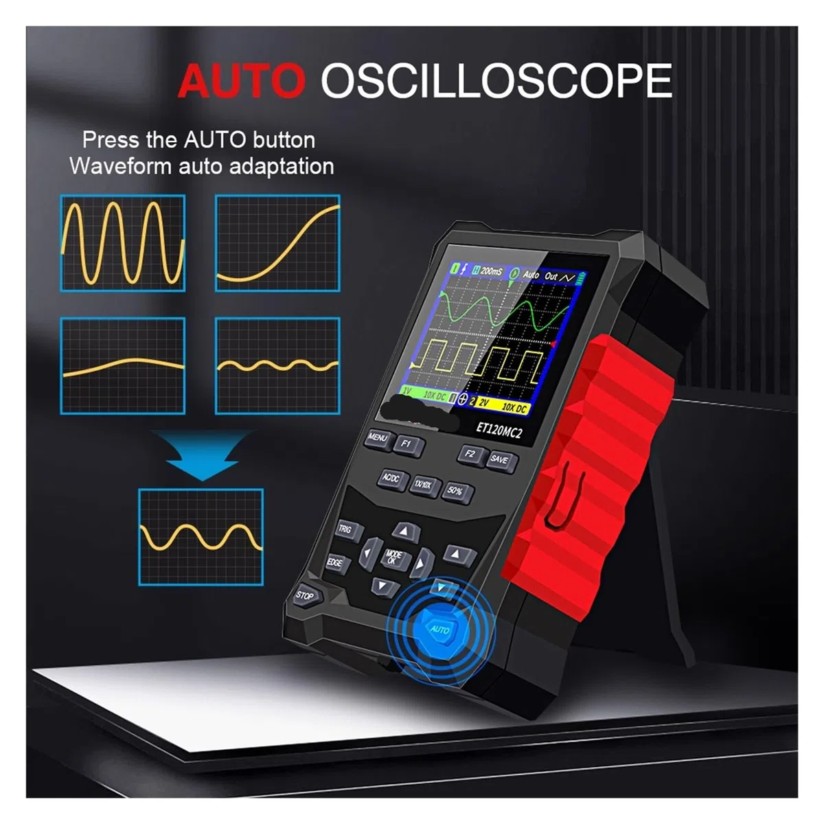 Générateur de signaux d'oscilloscope numérique Double Canal ET120MC2, 120 MH/z, 500 MSa/s, Mini oscilloscope Portable Automatique(ET120MC2)