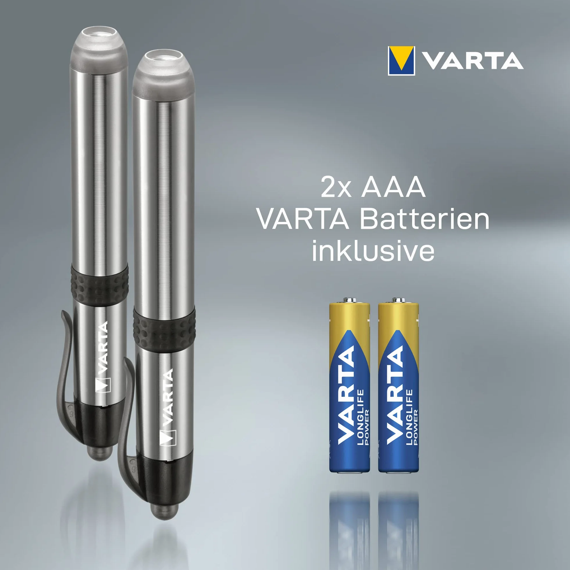 VARTA Lot de 2 lampes de diagnostic LED incl. 1x pile AAA, Pen Light, lampe pupille, lampe stylo extrêmement fine et légère, lampe de poche, pour une utilisation dans l'hôpital, les cabinets médicaux