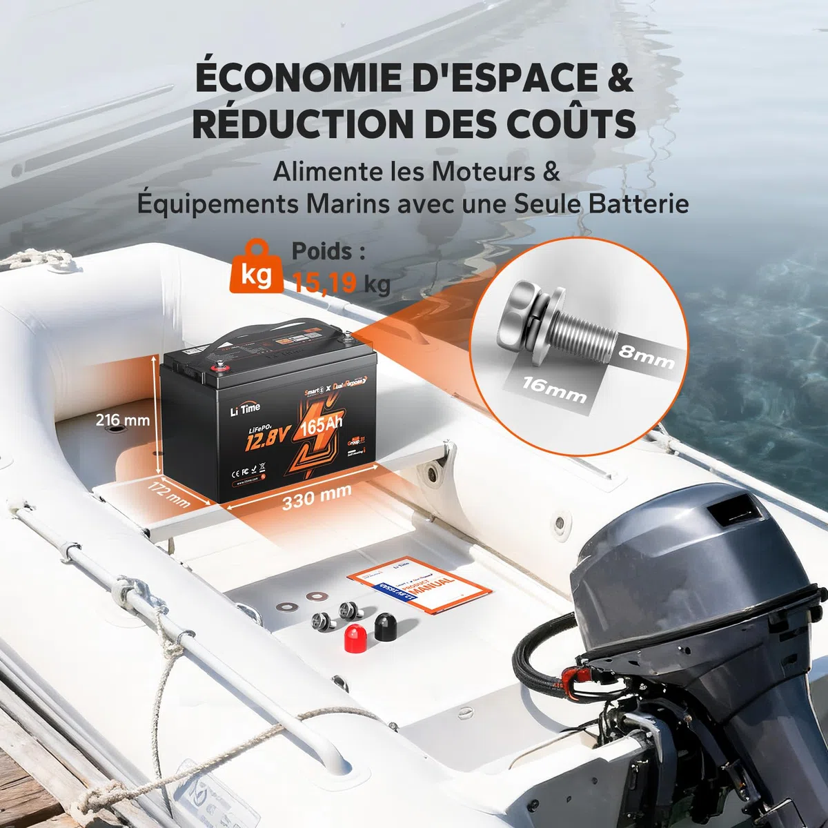 LiTime 2 Pcs Batterie Lithium 12V 165Ah LiFePO4 avec Démarrage pour Bateaux