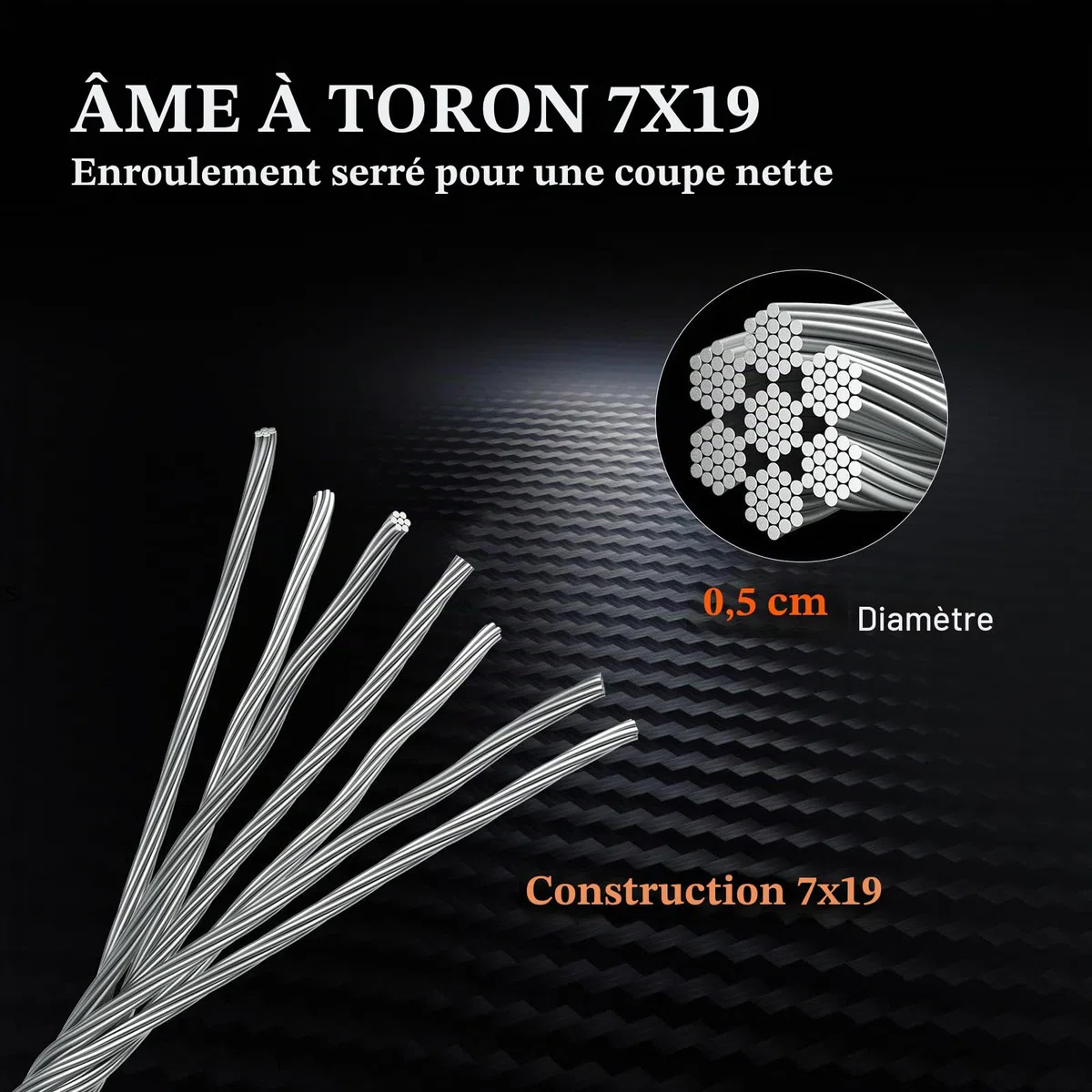 VEVOR Cable Inox 150 m Câble Métallique Acier Inoxydable 4,76 mm mm Bobine Fil de Suspension 7x19 Brins Résistance à Rupture 1678 kg pour Rampes d'Escalier Corde à Linge Suspendre Guirlande Lumineuse