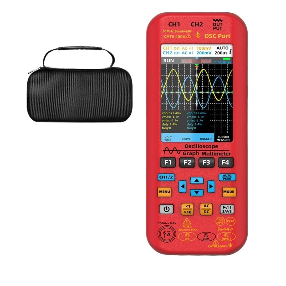 Oscilloscope Portable, multimètre numérique + générateur de signaux de Fonction, 4 en 1, Double Canal, 50 MHz/Z x 2, 280 MS/s, Compteur Graphique(O9 Kits)