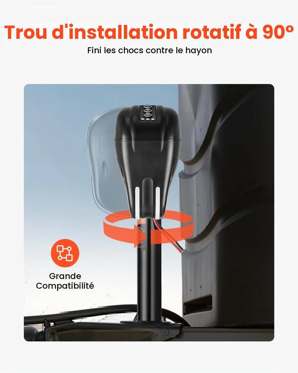 VEVOR Cric de Remorque Électrique, 1588 kg, Cric de Camping-Car Robuste avec Connecteur à 2 Voies, Fonction Mémoire, Manivelle, Lumière LED, Plage de Levage 240-760 mm, pour Remorques Camping-Cars