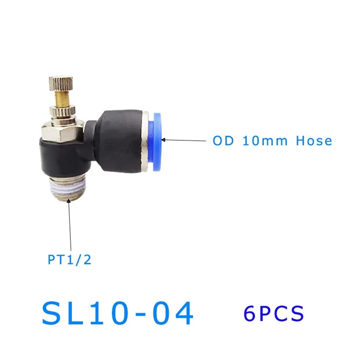 Lot de 6 accessoires pneumatiques SL 1/8", 1/4", 3/8", soupape d'accélérateur, régulateur de vitesse, régulateur de pression (6 pièces SL10-04)