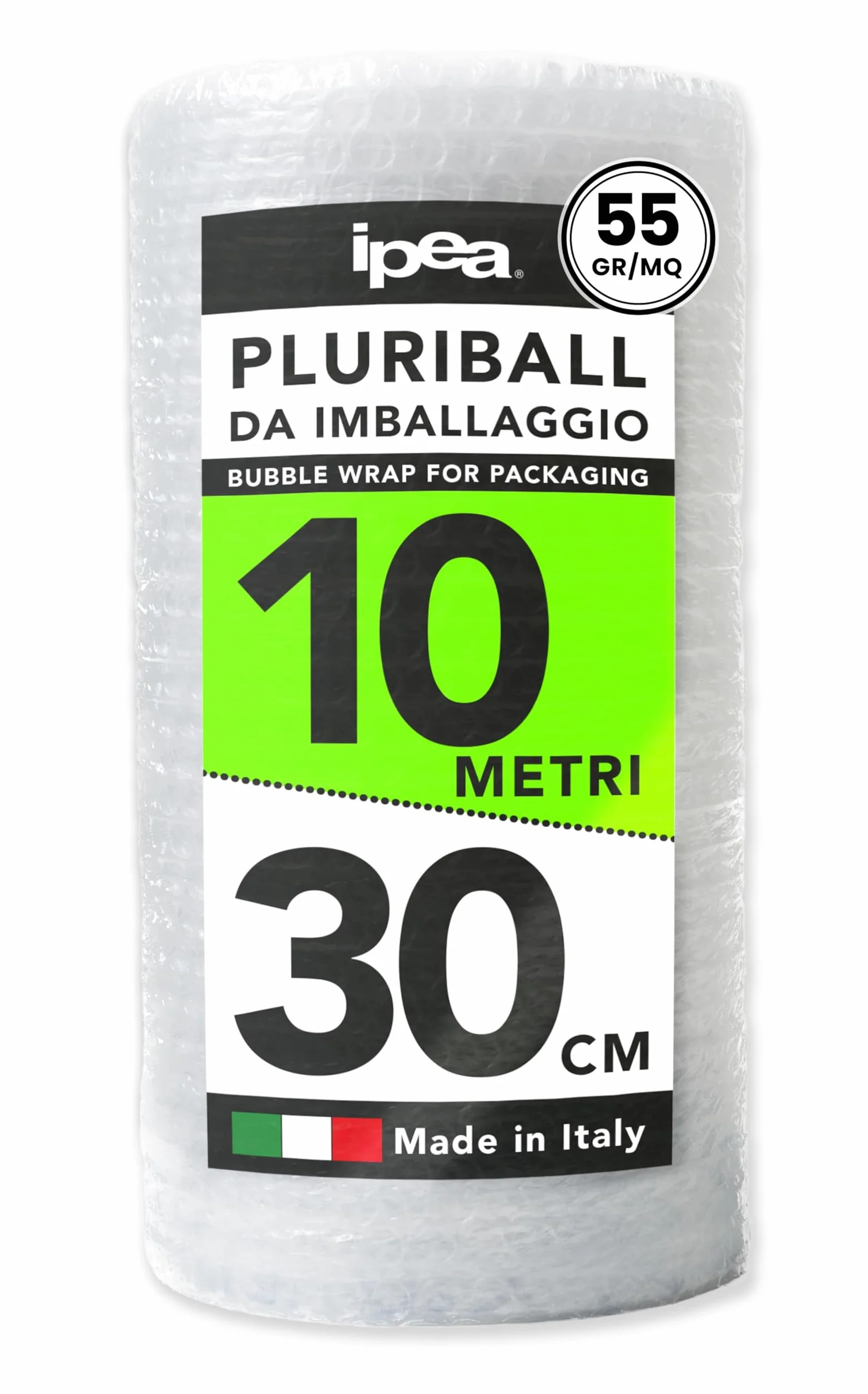 IPEA Rouleau Papier Film à Bulles pour l'Emballage et l'Expédition - 10 Mètres x 30 cm - Made in Italy - Pluriball pour la Protection et le Rembourrage d'Objets - Résistant Aux Déchirures