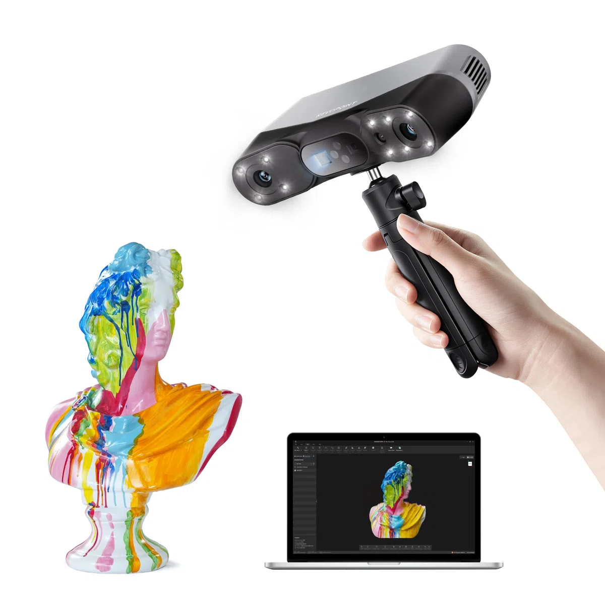 Revopoint POP 4 Scanner 3D, Laser Bleu 0.03mm, Segmentation IA, Standard
