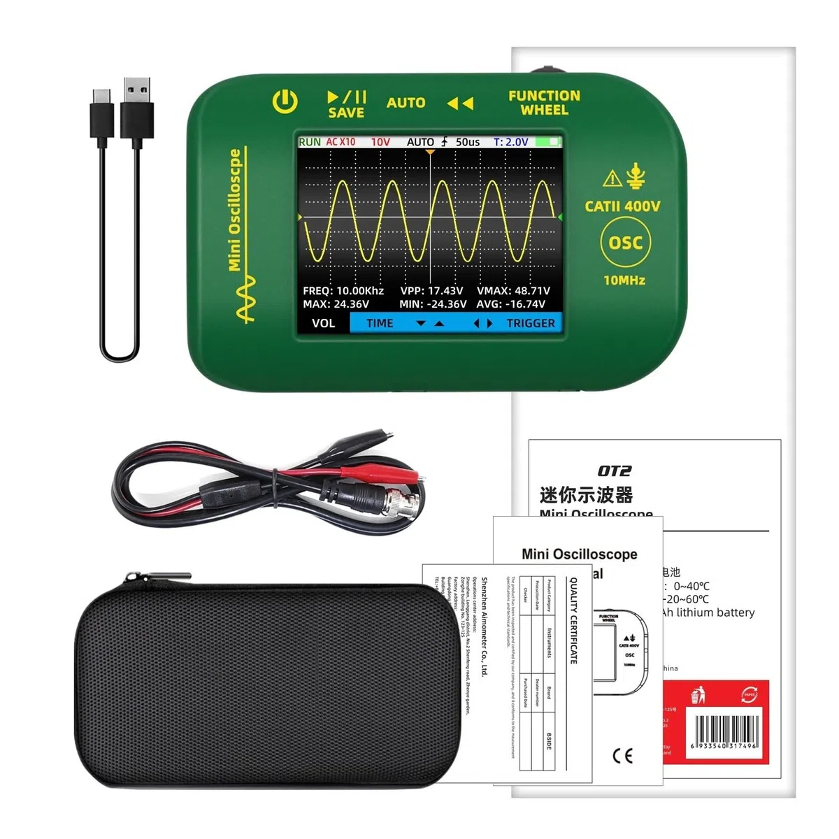 Oscilloscope numérique portatif Automatique, fréquence d'échantillonnage 10 MHz/z, Bande passante analogique 1,5 kSa/s, for Outils de réparation électronique(OT2-Alligator Clip)