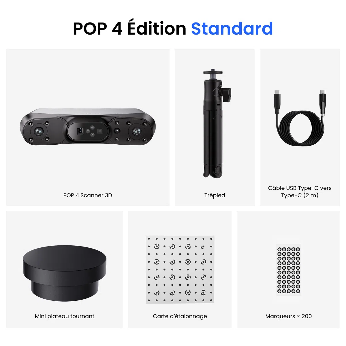 Revopoint POP 4 Scanner 3D, Laser Bleu 0.03mm, Segmentation IA, Standard
