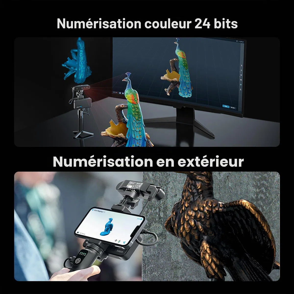 Creality CR-Scan Ferret Pro Scanner 3D pour impression 3D avec scan sans fil et suivi anti-tremblement, mise à niveau pour une numérisation rapide en couleur, précision de 0,1 mm, pour iOS, Android