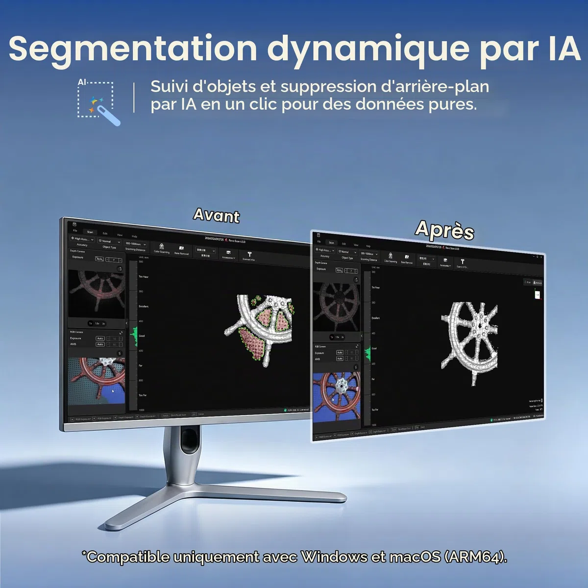 Revopoint POP 4 Scanner 3D, Laser Bleu 0.03mm, Segmentation IA, Standard