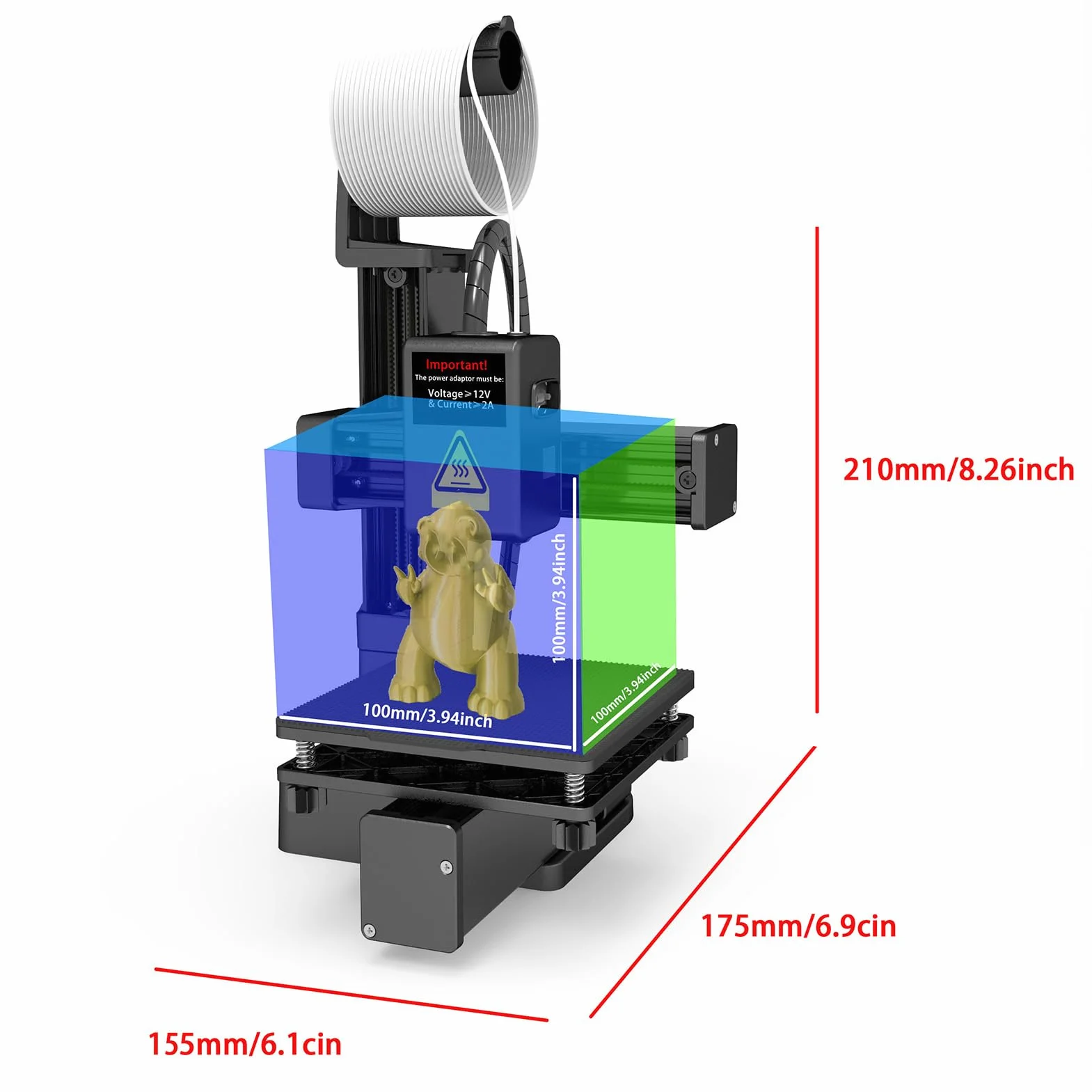Wakects Imprimante 3D pour Débutant, Format d'impression Mini 4 X 4 X Pouces, Format STL 3D avec Support de Buse Entièrement Métallique, Filaments PLA et TPU, Projets éducatifs (Black)
