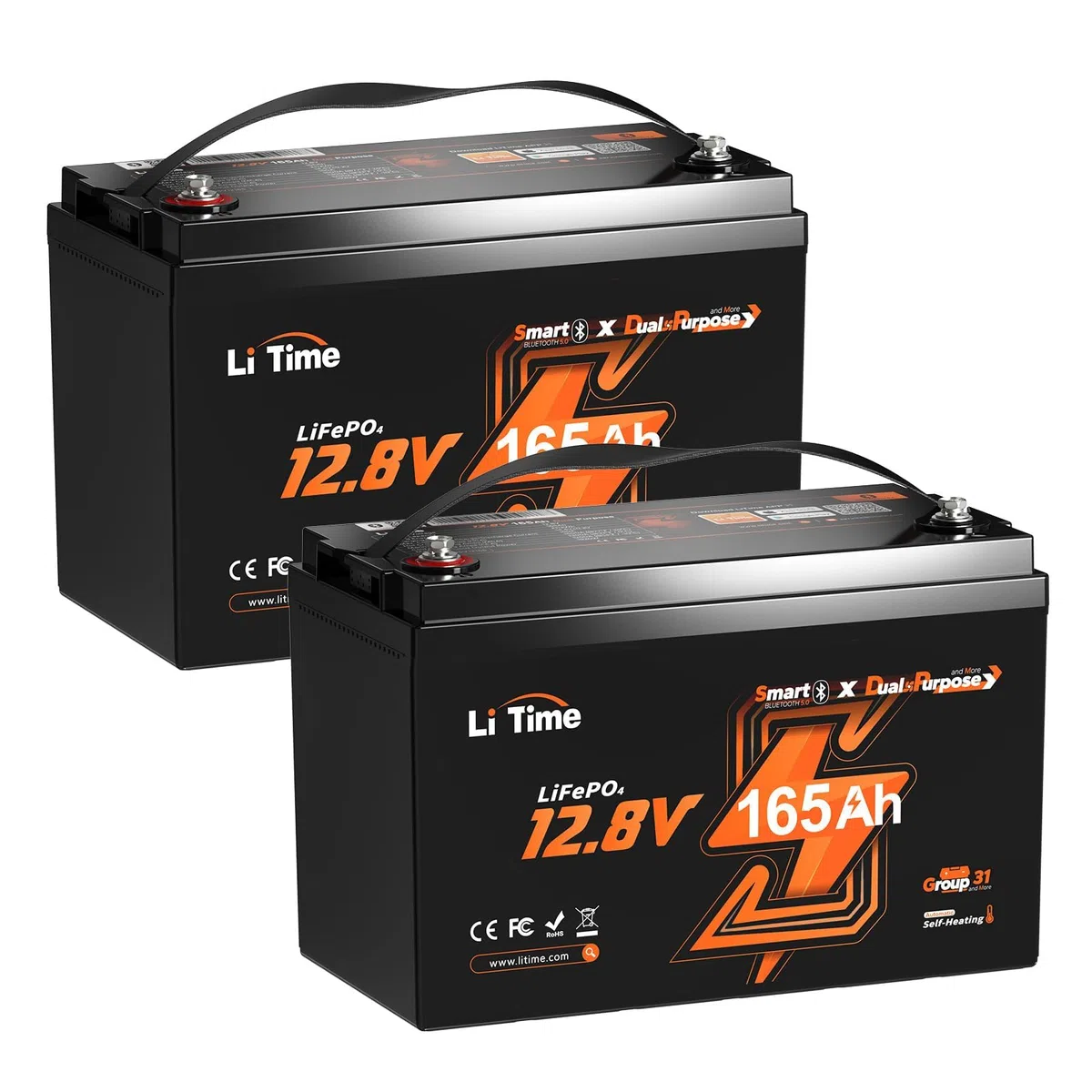 LiTime 2 Pcs Batterie Lithium 12V 165Ah LiFePO4 avec Démarrage pour Bateaux