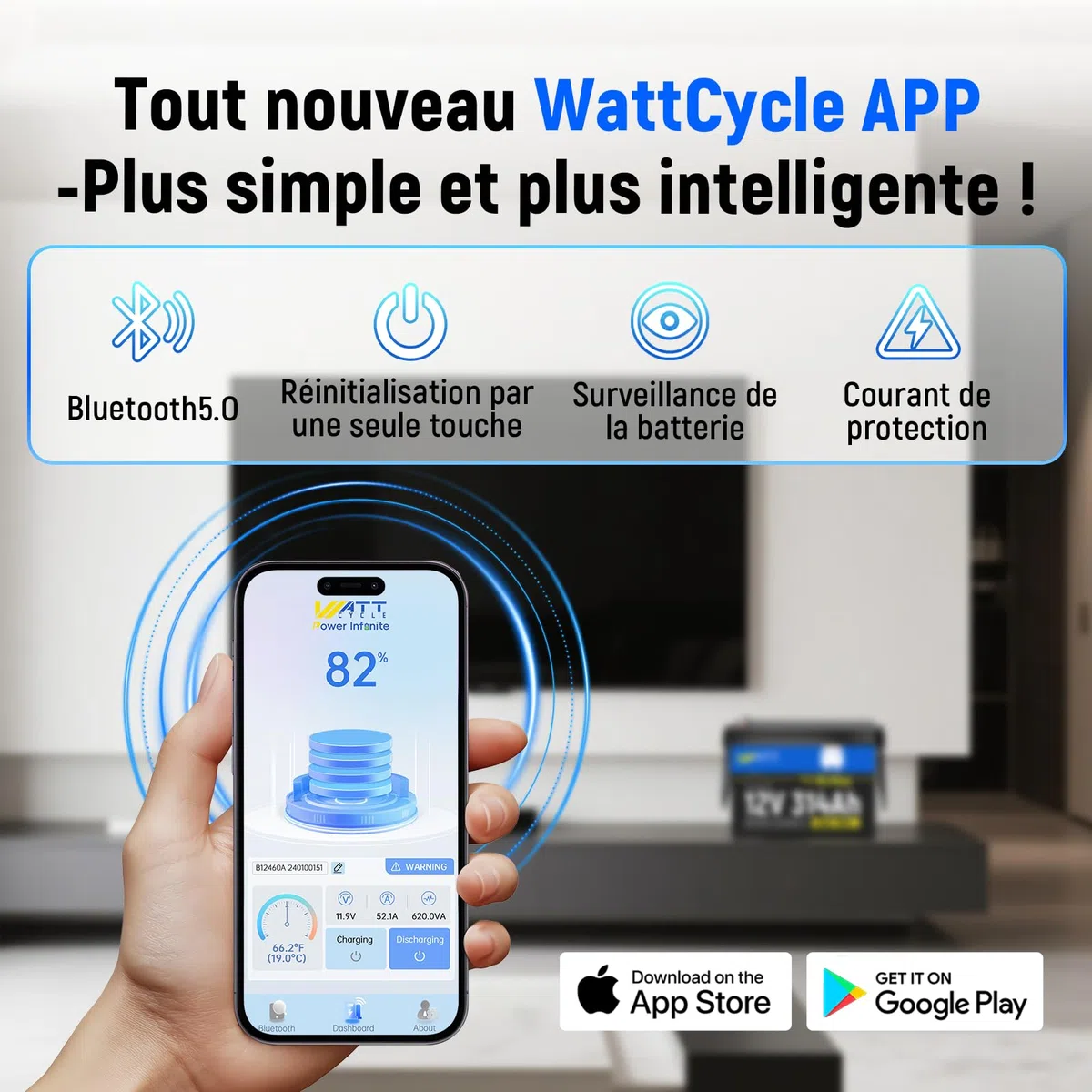 Wattcycle Batterie Lithium 12V 314Ah Bluetooth, Batterie lifepo4 4019Wh