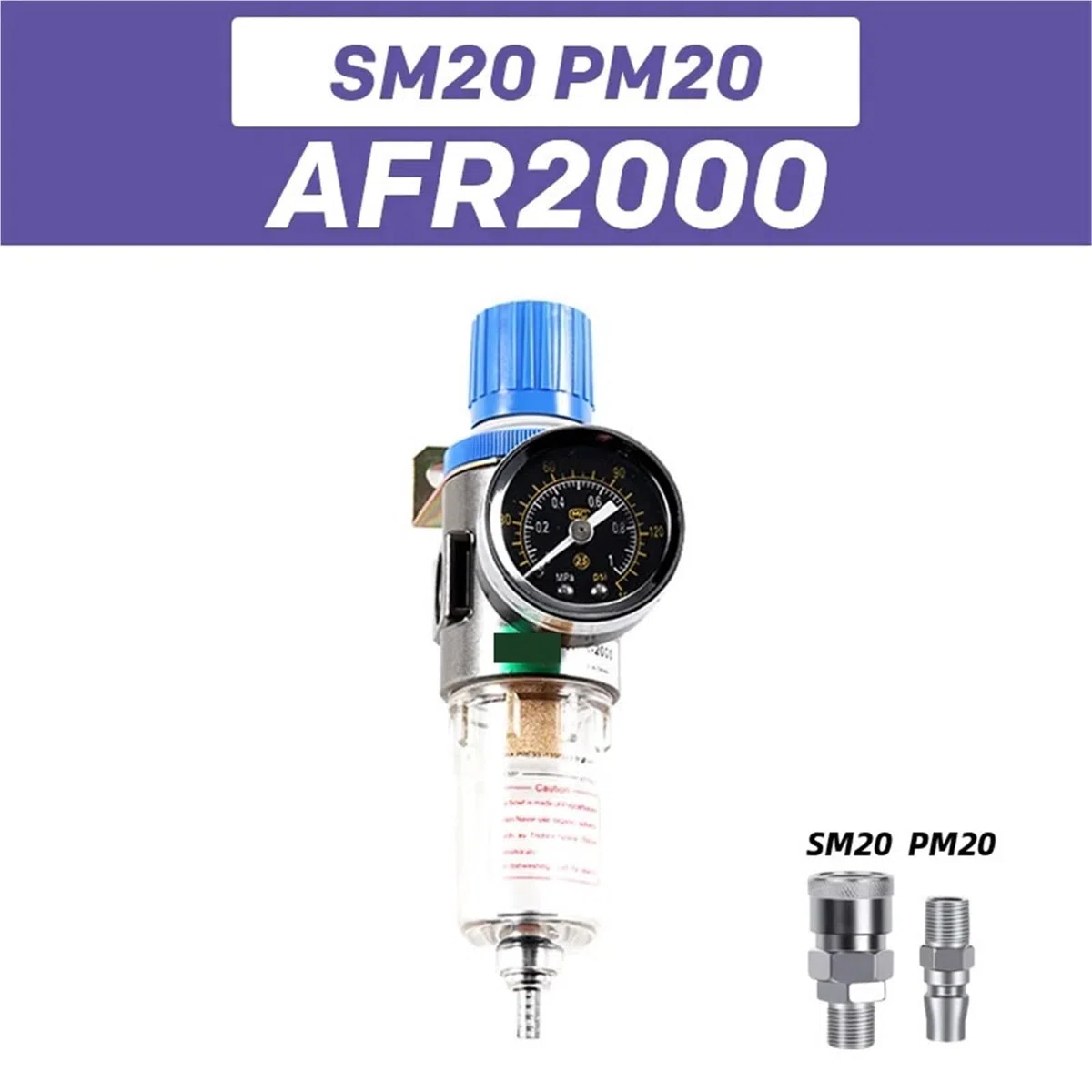 AFR2000 1/4 Icnh régulateur de pression d'air séparateur d'eau piège filtre aérographe compresseur soupape de surpression 1 pièces(PM20 SM20)