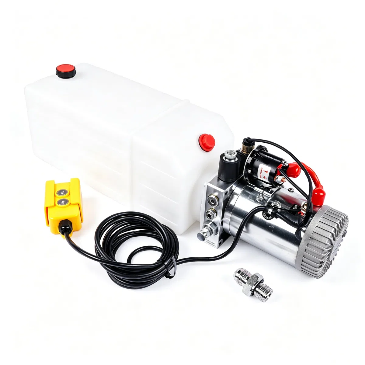 Pompe hydraulique 8 litres 12 V remorque camion camion benne basculante plastique compatible avec hayons de camion, nivellement de camping-car, élévateurs à ciseaux, camions à benne basculante GLOSSY