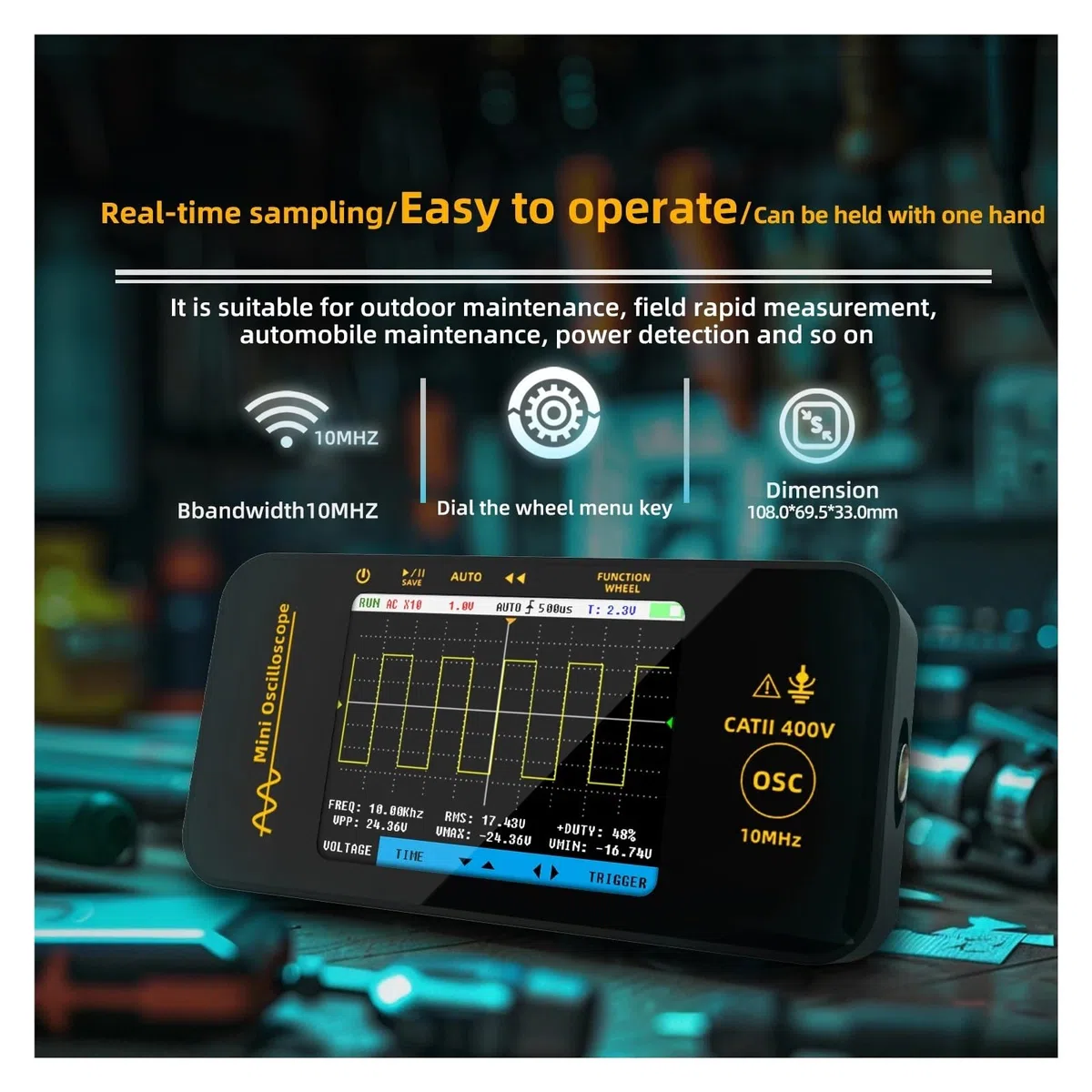Oscilloscope portatif OT3 10MH/z/48MSa/s, Portable, for Automobile, Automatique, Normal, à déclenchement Unique, écran LCD TFT 3,2 Pouces, testeur numérique(OT3 (Standard))