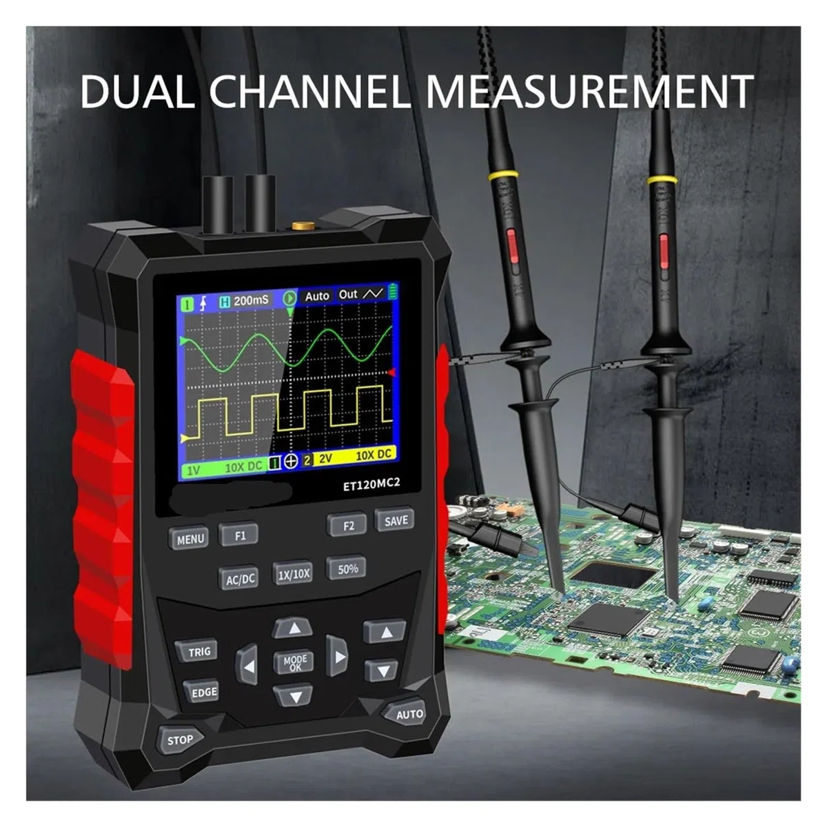 Générateur de signaux d'oscilloscope numérique Double Canal ET120MC2, 120 MH/z, 500 MSa/s, Mini oscilloscope Portable Automatique(ET120MC2)