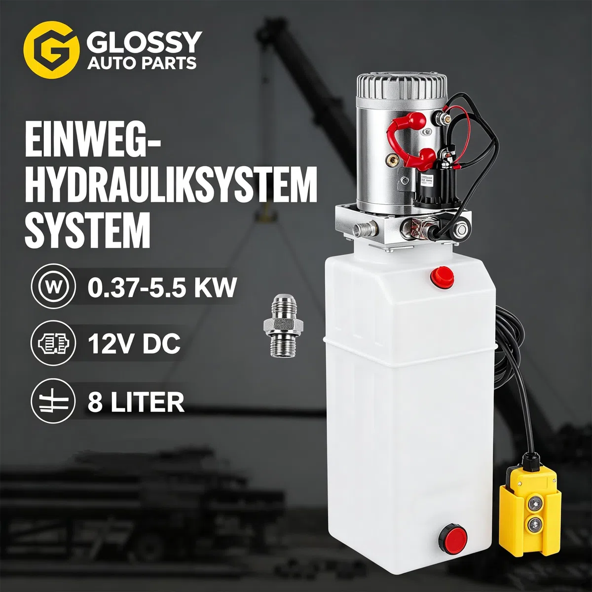 Pompe hydraulique 8 litres 12 V remorque camion camion benne basculante plastique compatible avec hayons de camion, nivellement de camping-car, élévateurs à ciseaux, camions à benne basculante GLOSSY